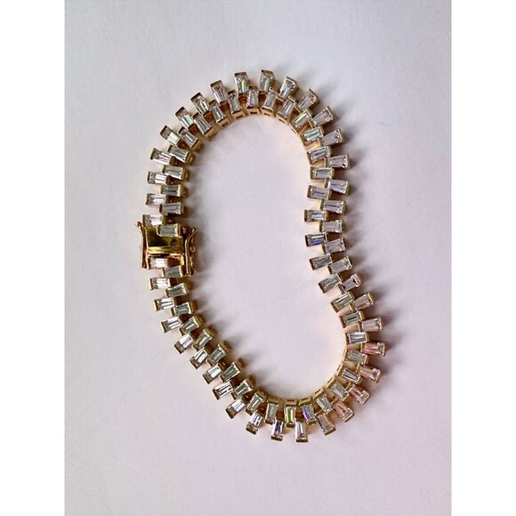 10.00 Carat Lab Created White Topaz Baguette Bracelet in Sterling 14kt Goldplate - Picture 11 of 11